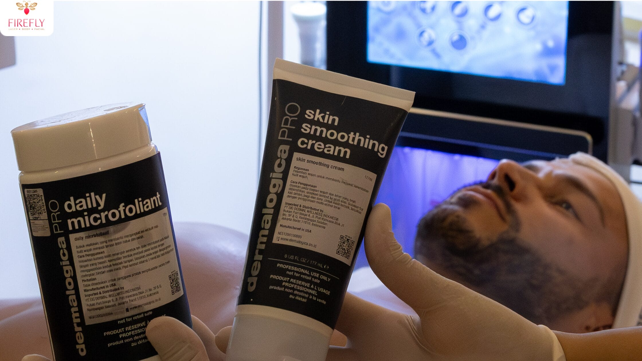 Dermalogica professional skincare products used in Firefly’s Hydrafacial.
