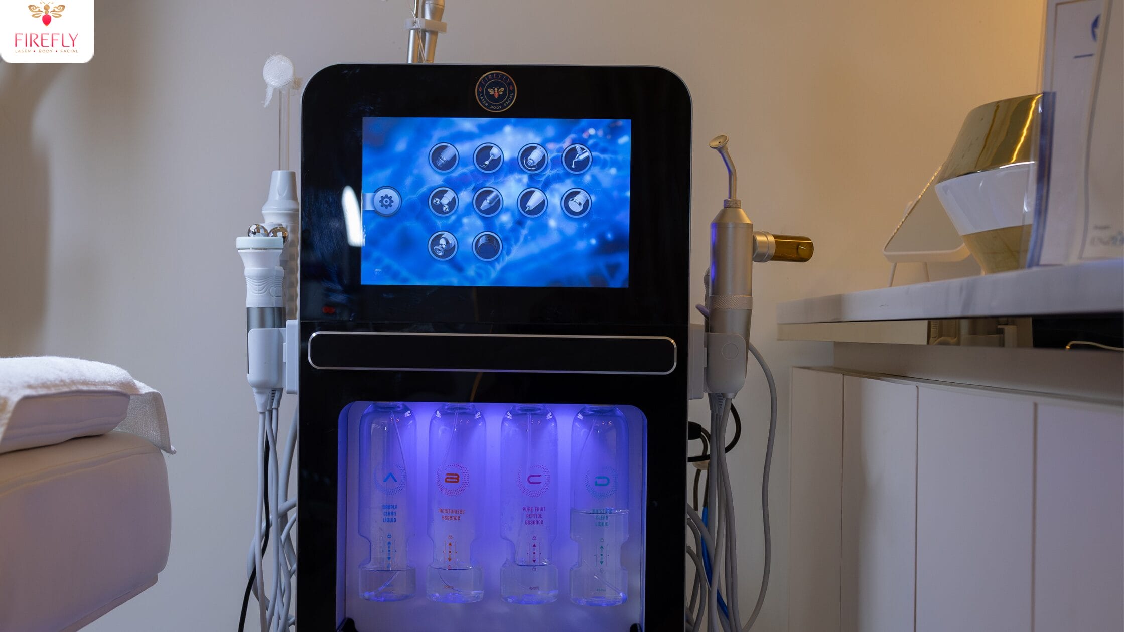 11-in-1 Hydrafacial machine used at Firefly for deep cleansing and hydration.