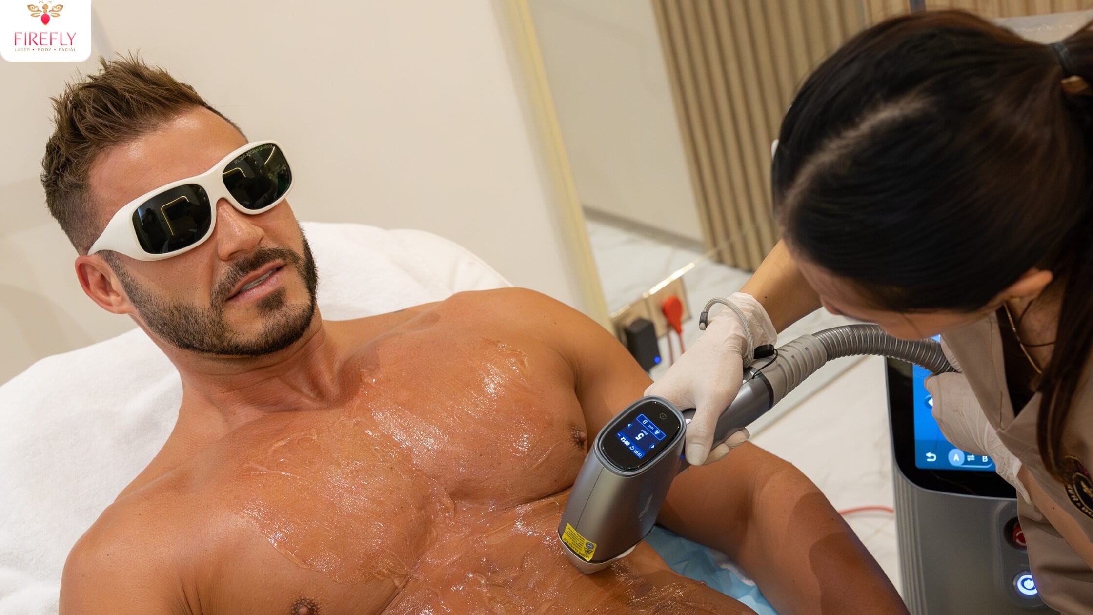 Laser hair removal treatment areas for tanned skin including underarms, legs, and bikini at Firefly Bali
